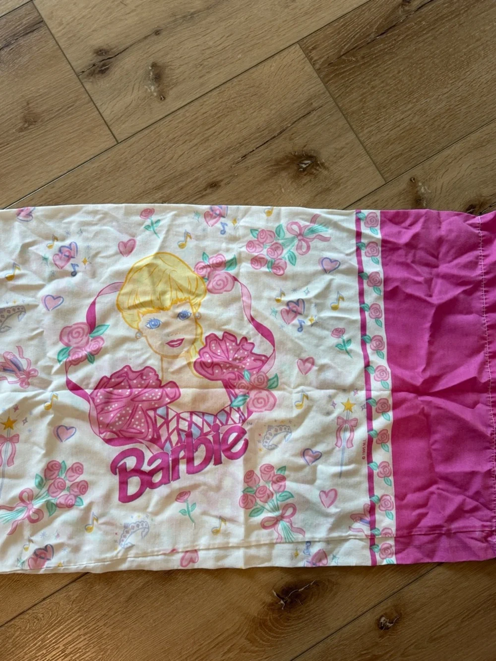 2 Barbie Floral Pillowcases with Pink Accent Panel